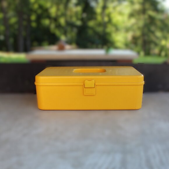 Vintage Wil-Hold Sewing Box โ Mustard Yellow โ Retro Craft Organizer - Picture 2 of 13